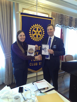 President Steven Smith of the Toronto Rotary Club exchanging banners with President Elect Professor Aileen Lothian of Longniddry and District Rotary Club